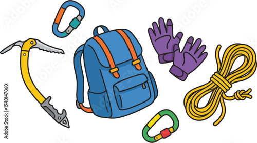Climbing gear and backpack for outdoor adventure