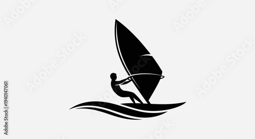 Windsurfing Silhouette Icon – Water Sport Sailboard Vector Illustration