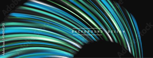 Abstract flowing lines create dynamic visual effect. Blue, green hues dominate design, offering modern aesthetic.