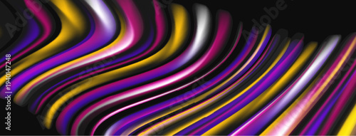 Abstract waves, vibrant colors, dynamic flow. Purple, gold, magenta create striking visual impact. Modern design, smooth gradients.