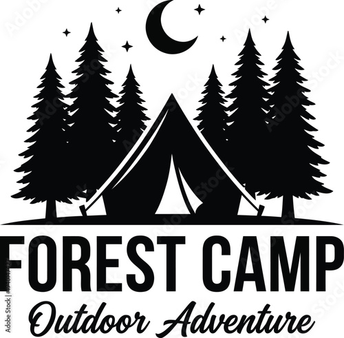 Camping in Forest, Outdoor Adventure Illustration