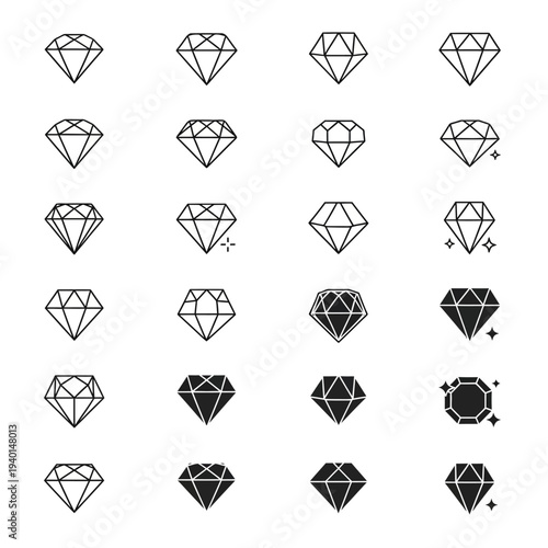 Collection of Various Diamond Illustrations and Icons.
