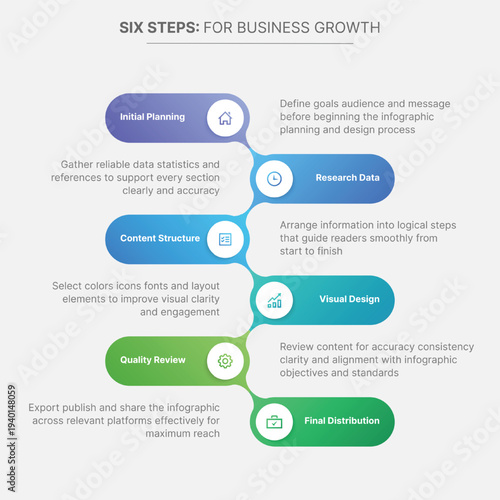 Six Steps Infographic Design Template Process Workflow Diagram
