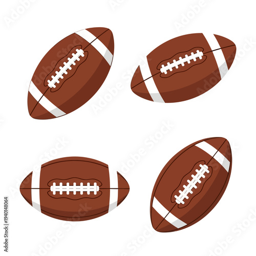 Four American Footballs Isolated on White.