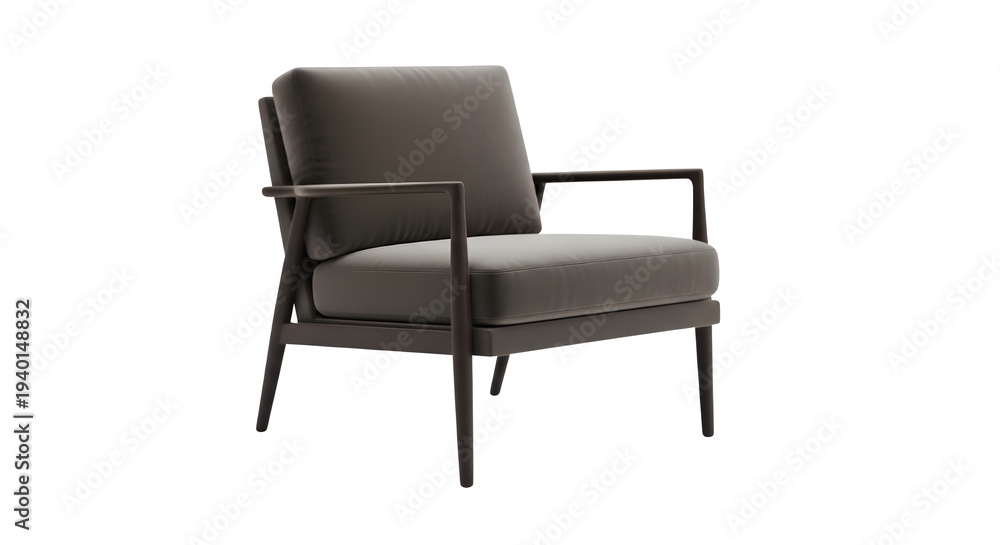 Fototapeta premium Modern gray armchair with wooden legs isolated on transparent background high quality png cutout