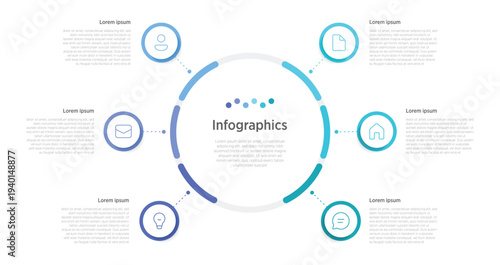 Set of 6 modern business infographics including timeline, circular workflow, comparison chart, data flow, pyramid strategy, and roadmap design — clean, minimalist layouts for presentations, reports.