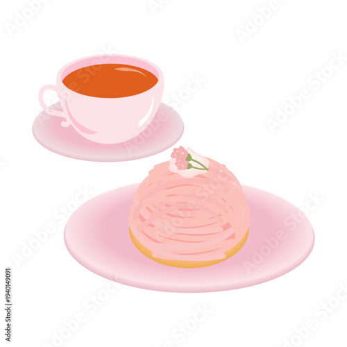 桜モンブランと紅茶