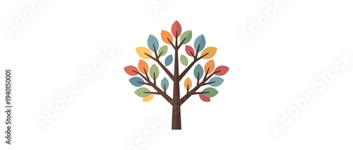 Flat Vector Illustration of Colorful Pohon Daun Warna Tree with Vibrant Leaves