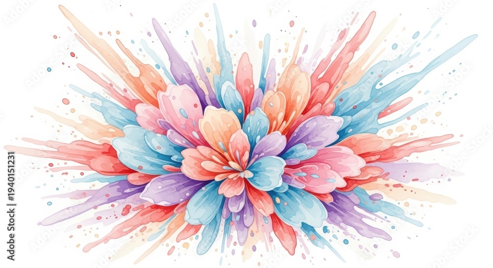 Obraz premium Vibrant Abstract Floral Design with Pastel Blue Pink and Coral Petals on a White Background