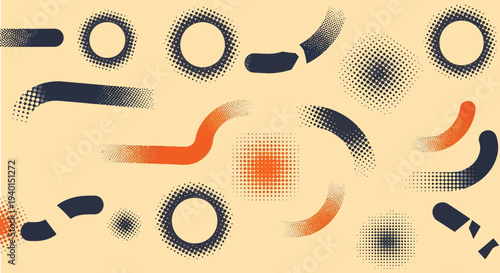 Trendy halftone collage grunge abstract background texture with retro halftone dots and distressed artistic style for graphic design