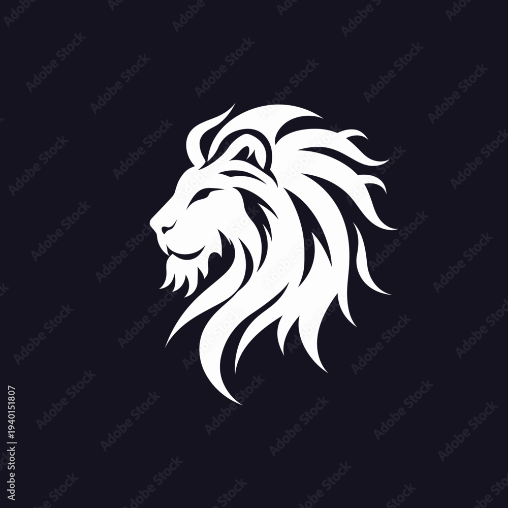 Fototapeta premium Elegant white lion head profile logo design on a dark background vector