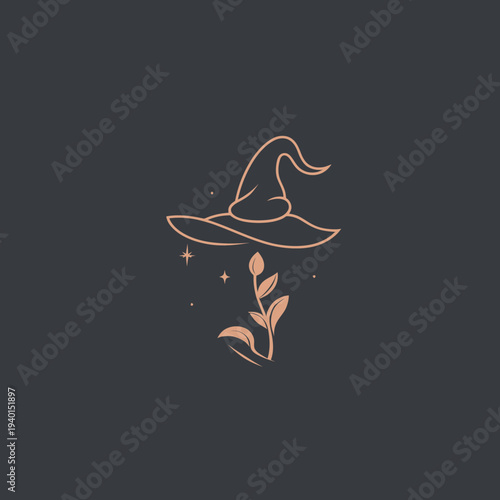 Fotografie Elegant witch hat and floral illustration with mystical celestial elements