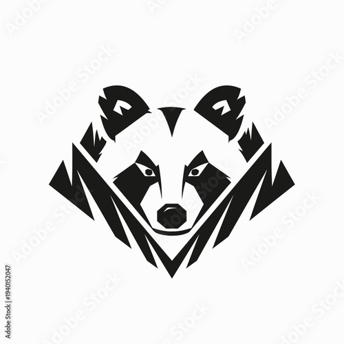 Geometric black and white raccoon logo design for branding and identity