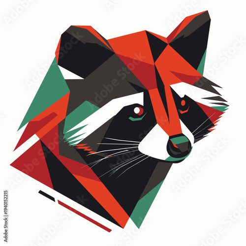 Geometric raccoon head illustration in modern vector art style