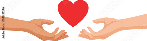 Hands holding red heart symbol illustration love care support charity donation relationship concept isolated on white background compassion kindness help
