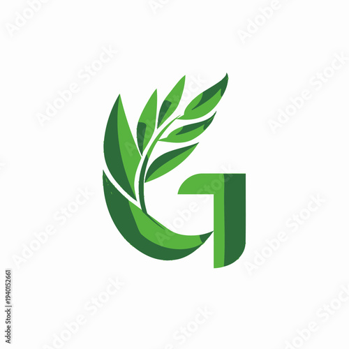 Green leaf and letter g logo design isolated on white background