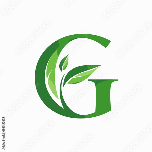 Green letter g with leaves logo design for nature or eco friendly concepts