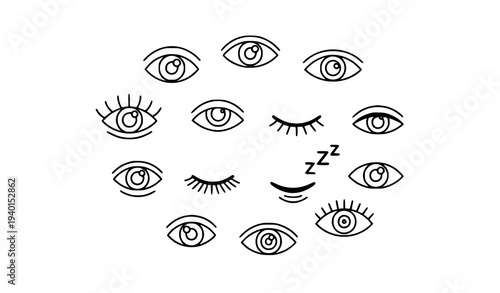 Human vision eye icon collection with open closed and sleeping eye outline symbols vector
