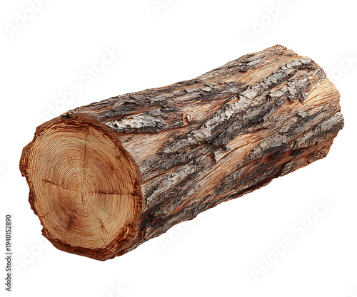 A freshly cut log lies on the ground in a natural environment.