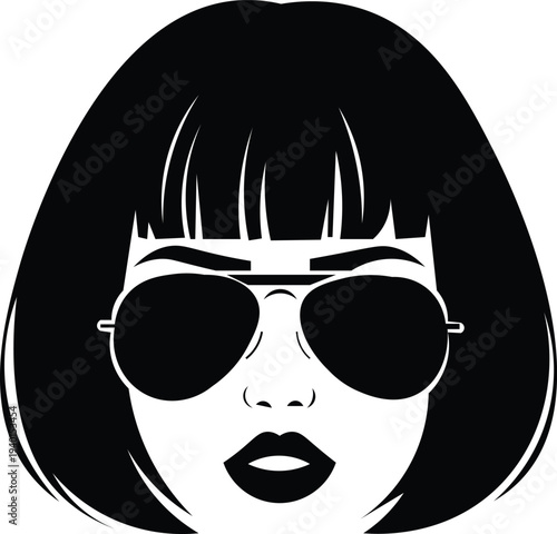 Stylish woman with bob haircut and aviator sunglasses, exuding confidence and fashion. Vector illustration.