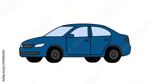 Generic blue sedan car illustration on a white background, side view of a simple passenger vehicle