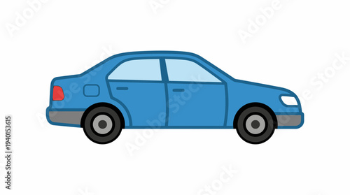 Generic blue sedan car illustration, side view, flat vector style, automobile for transport and travel concept.