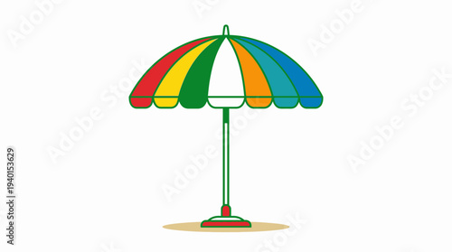 Vibrant multi-colored beach parasol or sun umbrella, flat vector illustration isolated on a clean white background, perfect for summer.