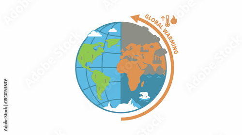 Global Warming and Climate Change Impact on Earth: Environmental Crisis with Pollution, Melting Ice, and Temperature Rise Illustration