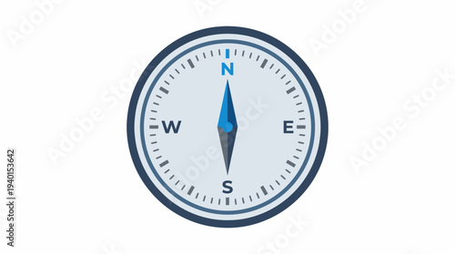 Modern navigation compass illustration pointing North, showing cardinal directions for guidance and exploration