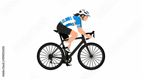 Professional female cyclist on a road bike illustration. Woman athlete in helmet and cycling gear, actively riding a modern racing bicycle.