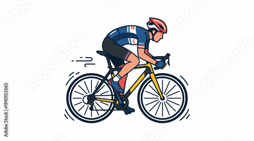 Dynamic illustration of a male cyclist riding a road bike at speed, representing sport, fitness, and active lifestyle.