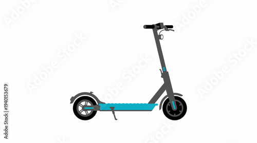 Modern electric kick scooter illustration. Eco-friendly urban personal mobility vehicle, side view on white background. E-scooter for sustainable city travel.