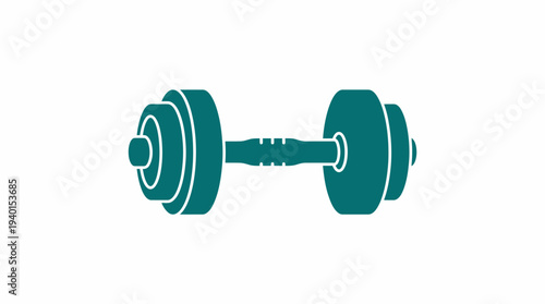 Teal Dumbbell Icon for Fitness, Strength Training, and Workout Programs. Isolated Vector Graphic on White Background.