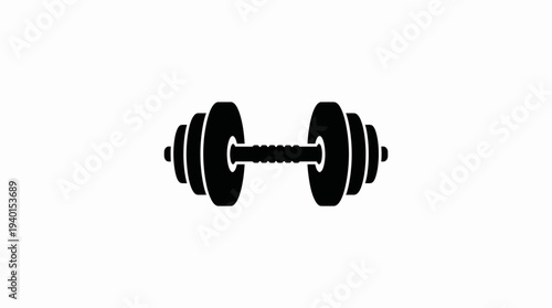 Black silhouette of a dumbbell icon isolated on a white background, representing fitness, strength training, and workout equipment.
