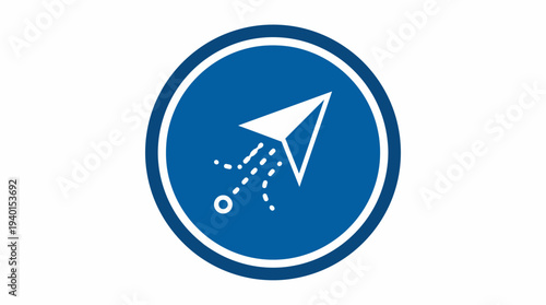 Modern blue circle icon with a white paper airplane, symbolizing sending messages, launch, navigation, direct mail, or communication.