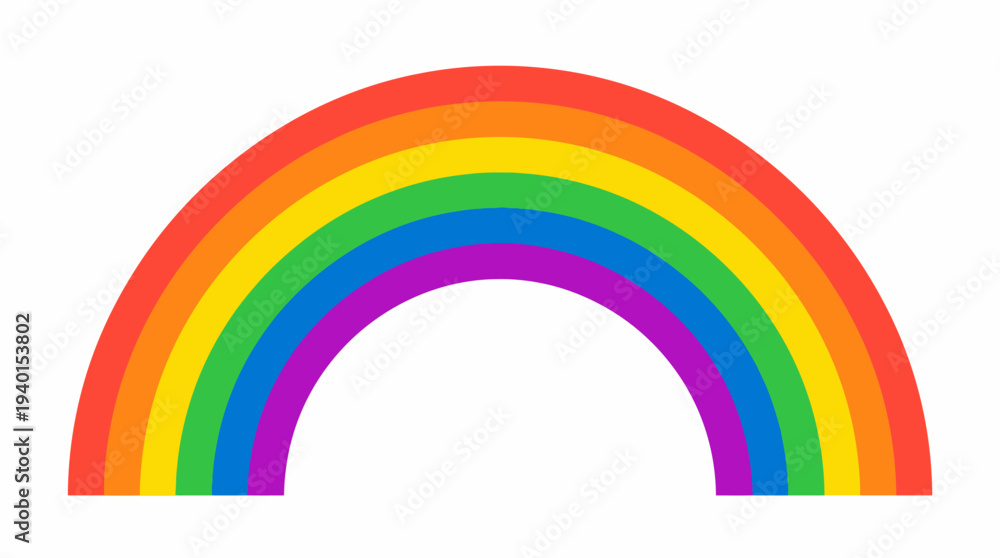 Obraz premium Vibrant colorful rainbow arch isolated on a clean white background, depicting the full spectrum of bright colors.