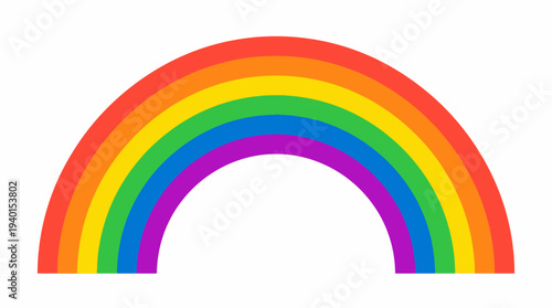 Vibrant colorful rainbow arch isolated on a clean white background, depicting the full spectrum of bright colors.