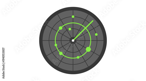 Abstract radar screen with moving scanner and detected targets. Technology, security, and tracking concept.