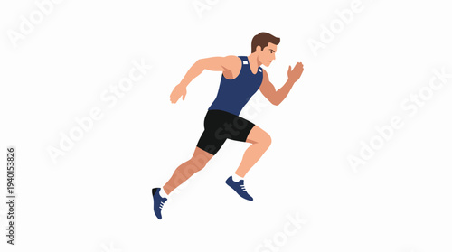 Dynamic male runner illustration in a sprint pose, representing speed, fitness, and athletic performance with a determined expression.