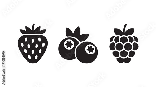 Fruit Icons in Simple Flat Design with Black Color on White Background for Web Graphics