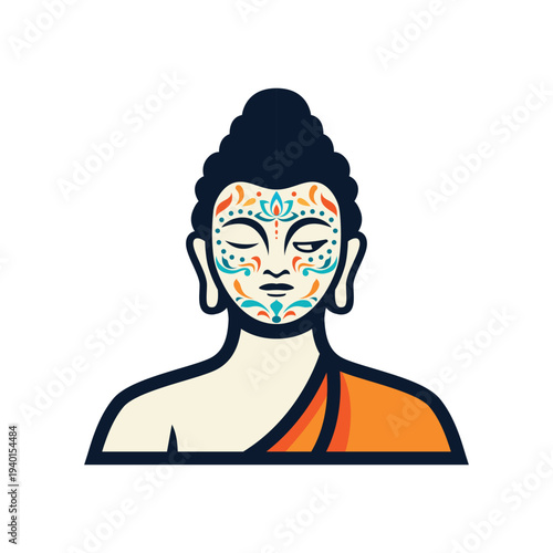 Illustration of Buddha with colorful face