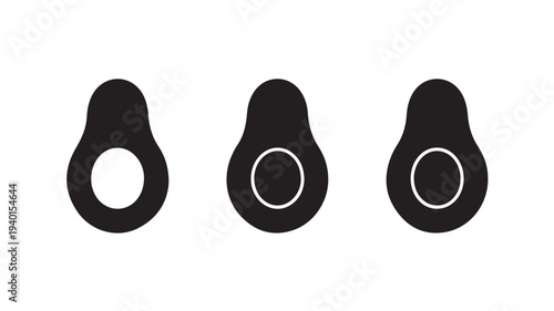 Avocado Silhouettes in Various Stages of Ripeness in Minimalist Black and White Style on Plain White Background for Health and Wellness Branding
