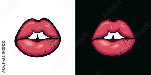 Retro pop art lips sticker design with glossy highlights for t-shirt print