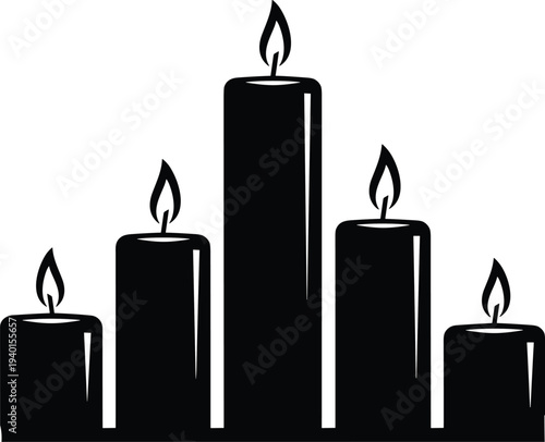 Candle silhouettes set with burning flames vector illustration collection decorative wax candles isolated black icons for light decoration concept