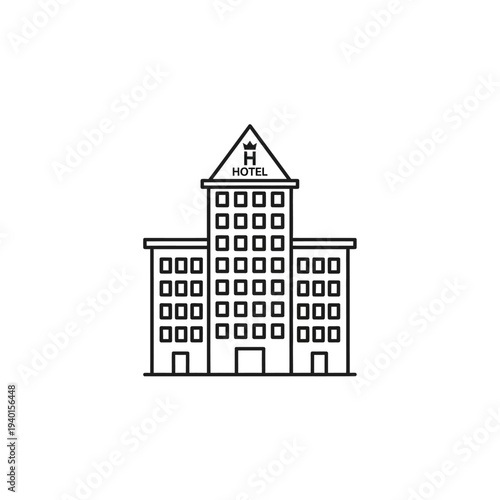 Modern City Hotel Building Illustration with Multiple Floors and Roof Structure