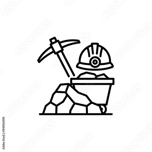 Mining Equipment Illustration with Pickaxe Helmet and Rocks for Construction and Industry Themes