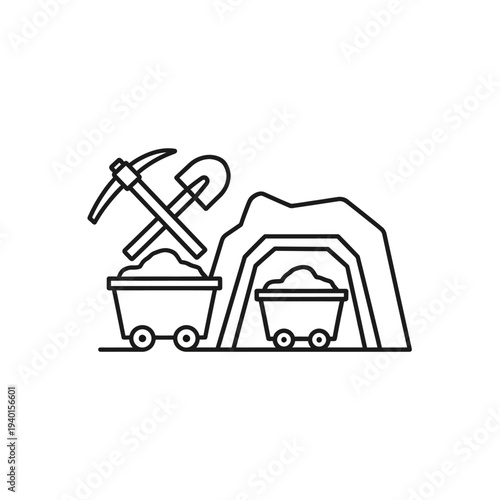 Mining Operation with Deep Tunnel and Mining Carts in Industrial Environment