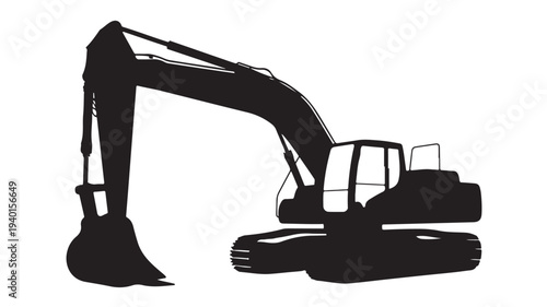 Excavator Silhouette in Modern Minimalist Style with High Contrast Black on White Background for Construction Industry