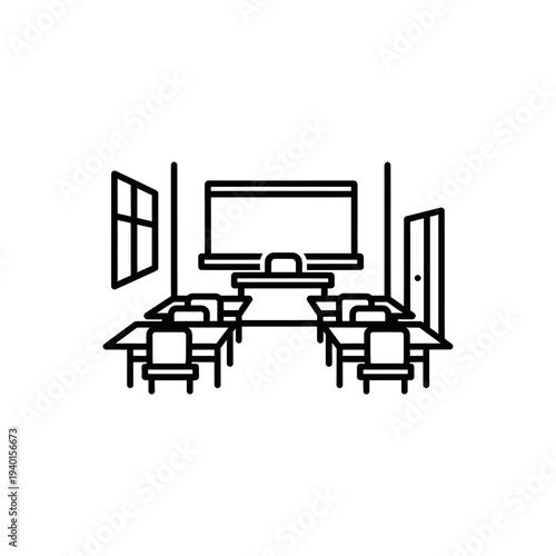 Modern Classroom Setting with Technology and Chairs for Educational Purposes