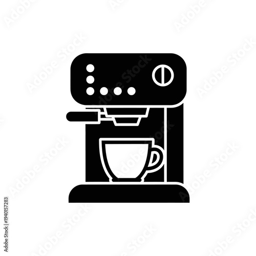 Modern Coffee Maker Brewing Hot Beverage with Steam and Mug